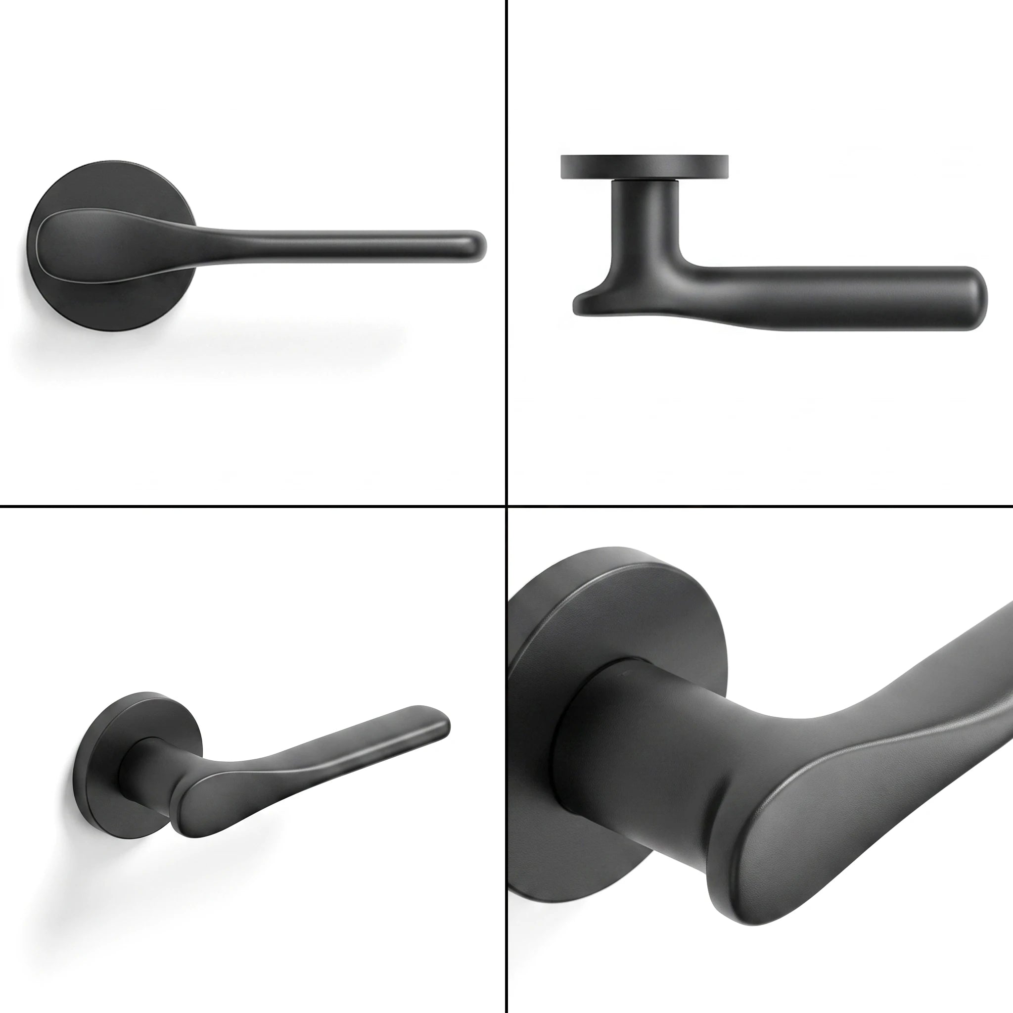 Verita Matt Black Bathroom Door Handles – shown from multiple angles