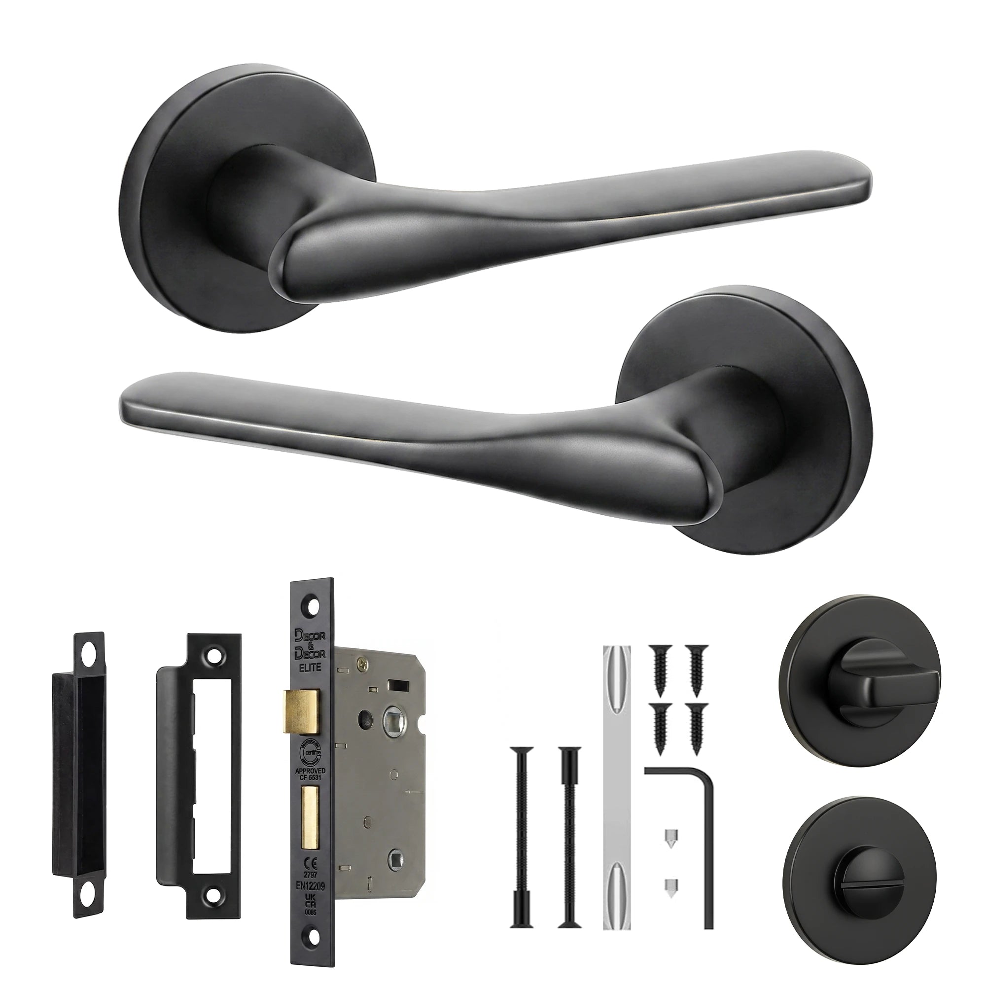 Verita Matt Black Bathroom Door Handles - Bathroom Kit