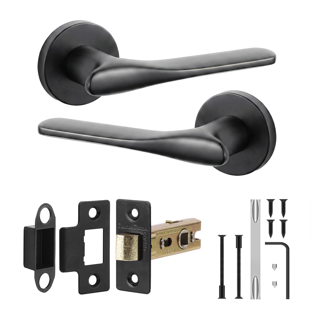 Verita Matt Black Passage Door Lever Handles - Latch Kit 76mm
