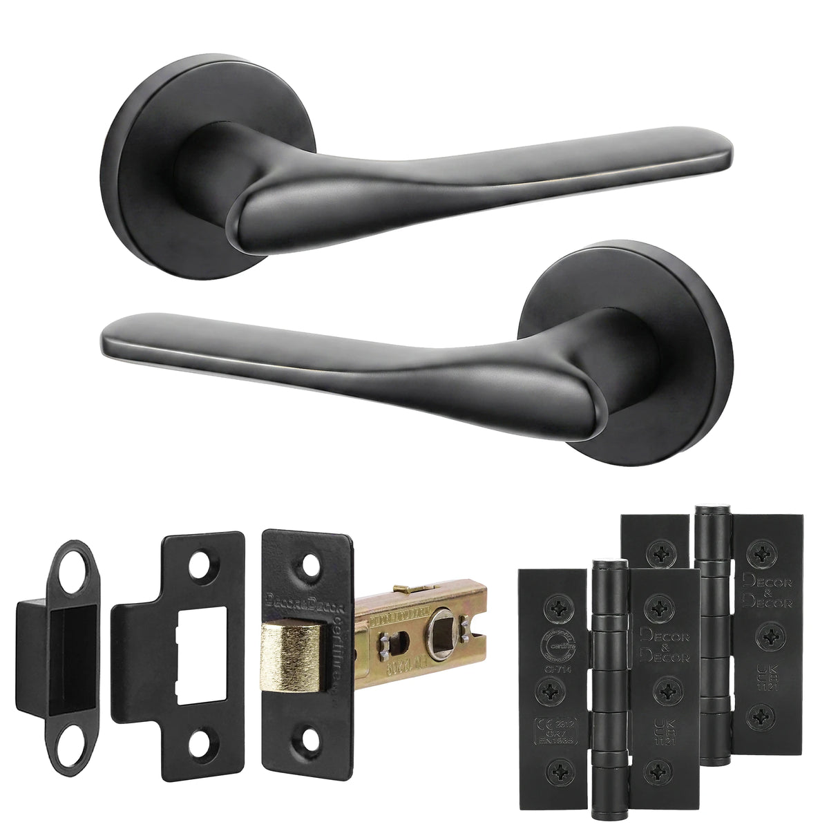 Verita Matt Black Passage Door Handles - Latch and Hinge Set