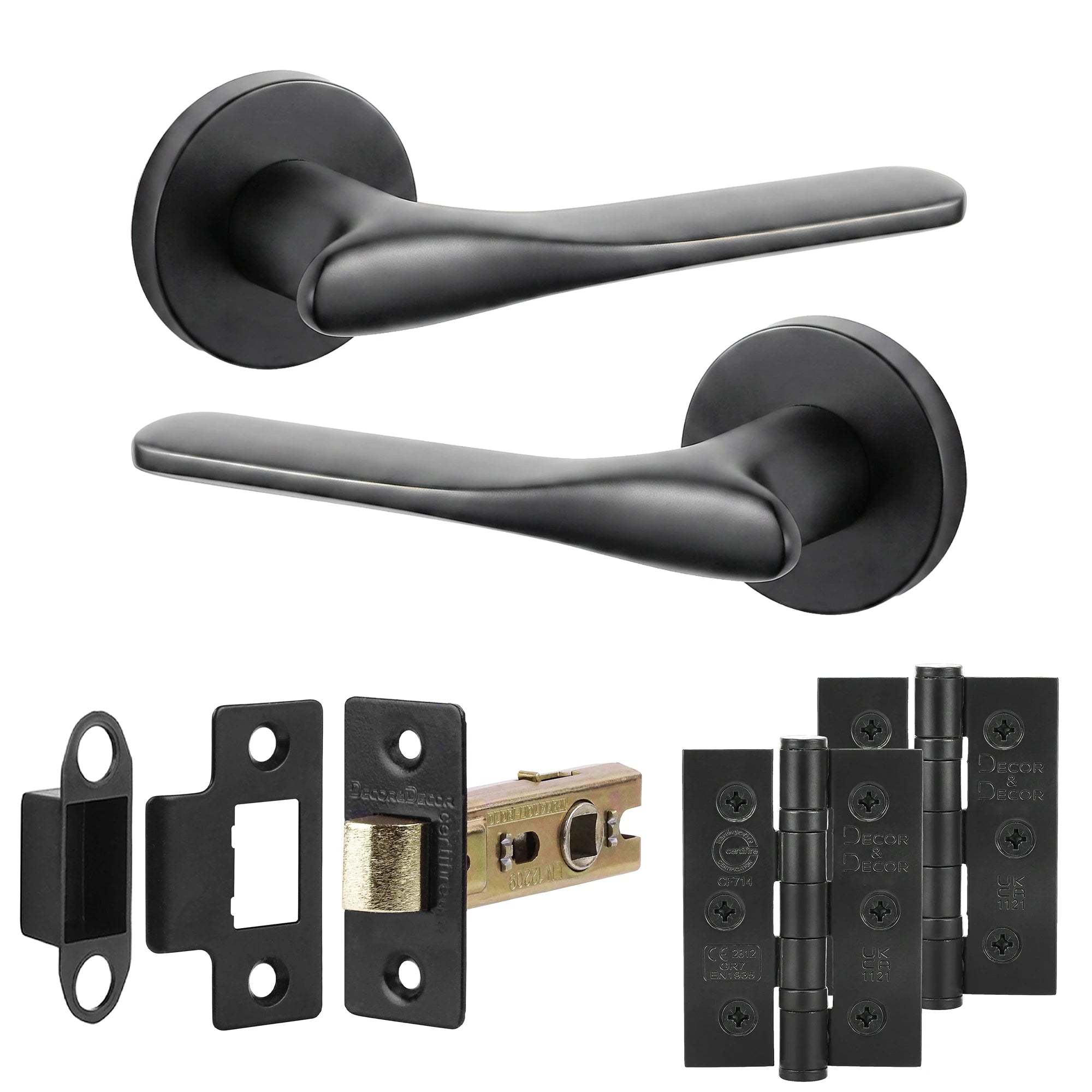 Verita Matt Black Passage Door Handles - Latch and Hinge Set