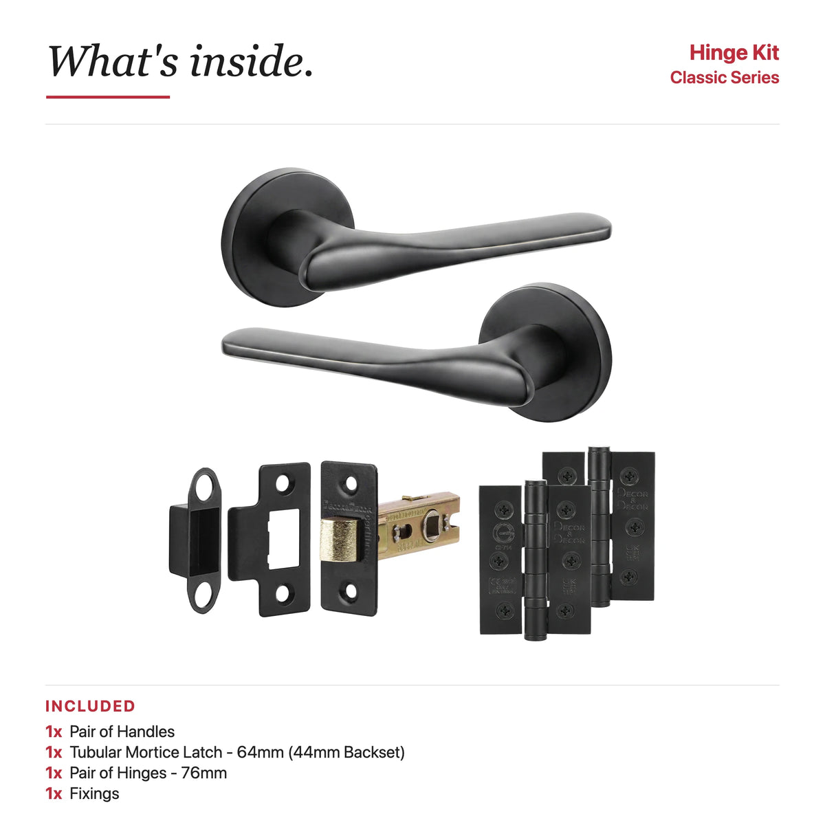 Verita Matt Black Passage Door Handles – showing what's included in the box