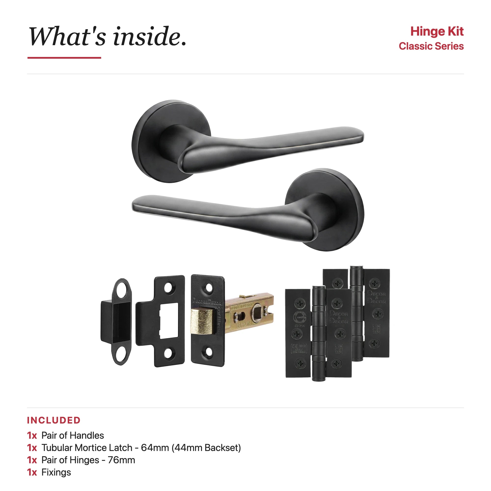 Verita Matt Black Passage Door Handles – showing what's included in the box