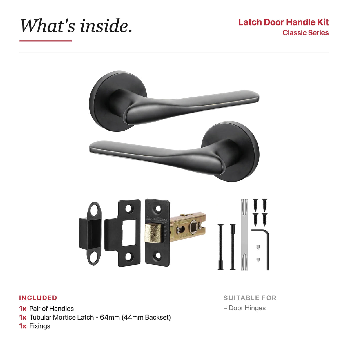 Verita Matt Black Passage Door Handles – showing what's included in the box