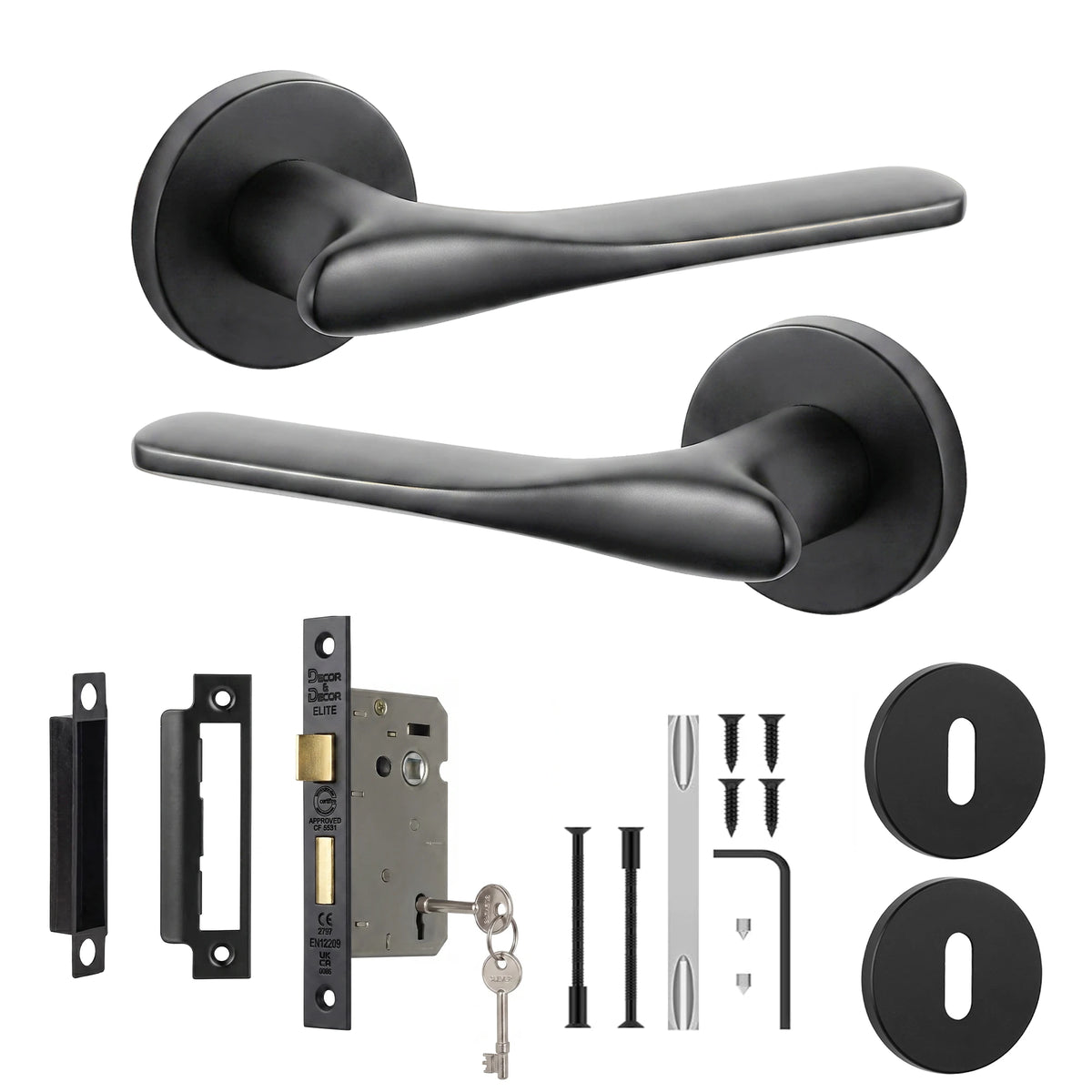 Verita Matt Black Privacy Door Handles - Sash Lock Kit Set