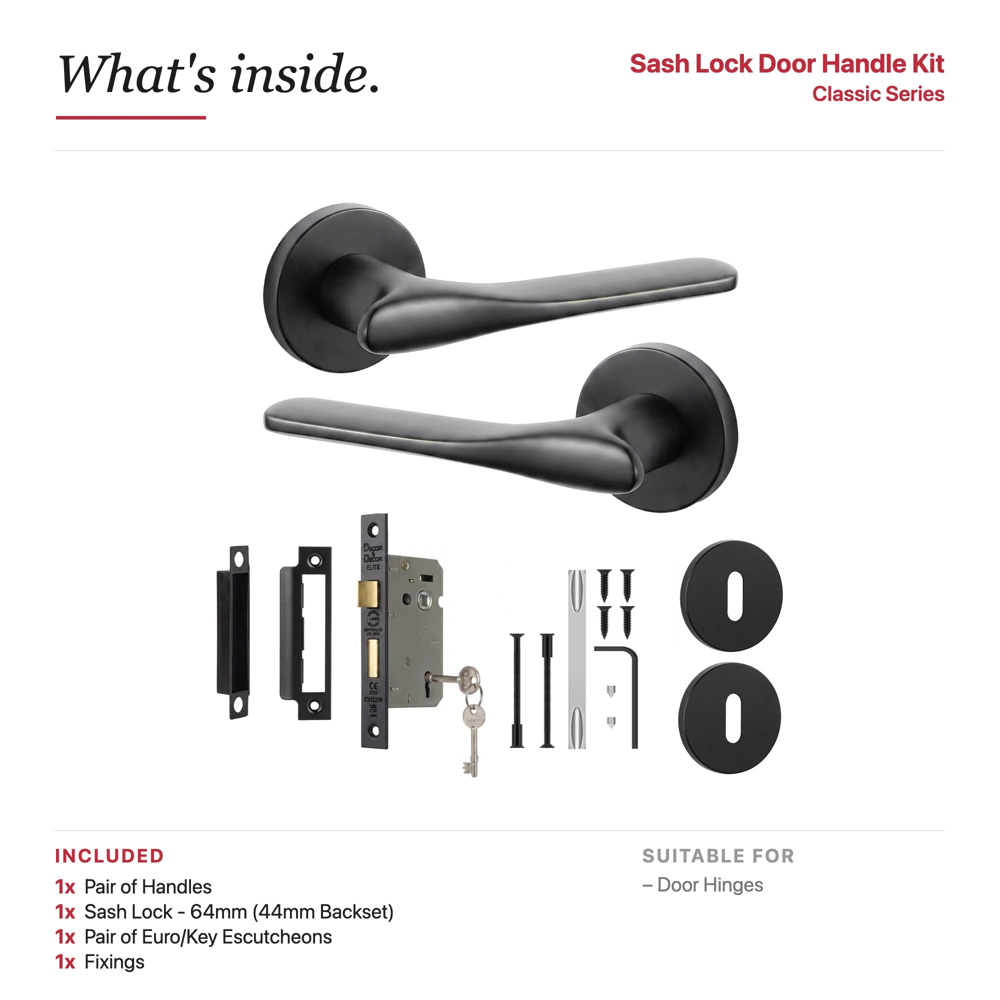 Verita Matt Black Privacy Door Handles – showing what's included in the box