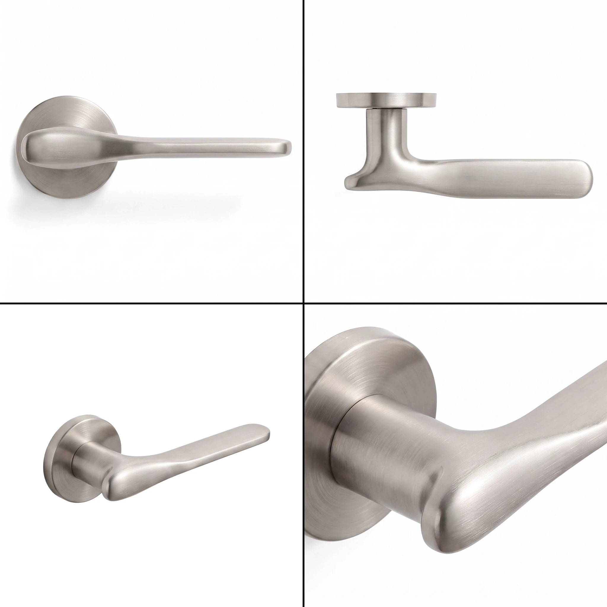 Verita Internal Door Handles - Brushed Satin Nickel – shown from multiple angles