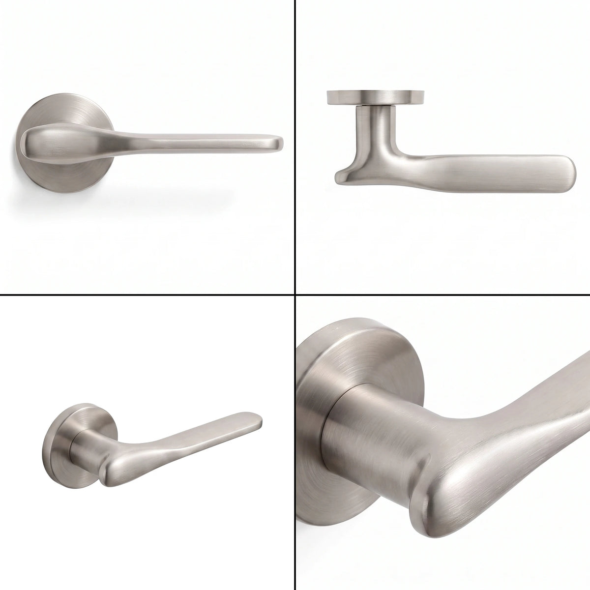 Verita Satin Nickel Passage Door Handles – shown from multiple angles