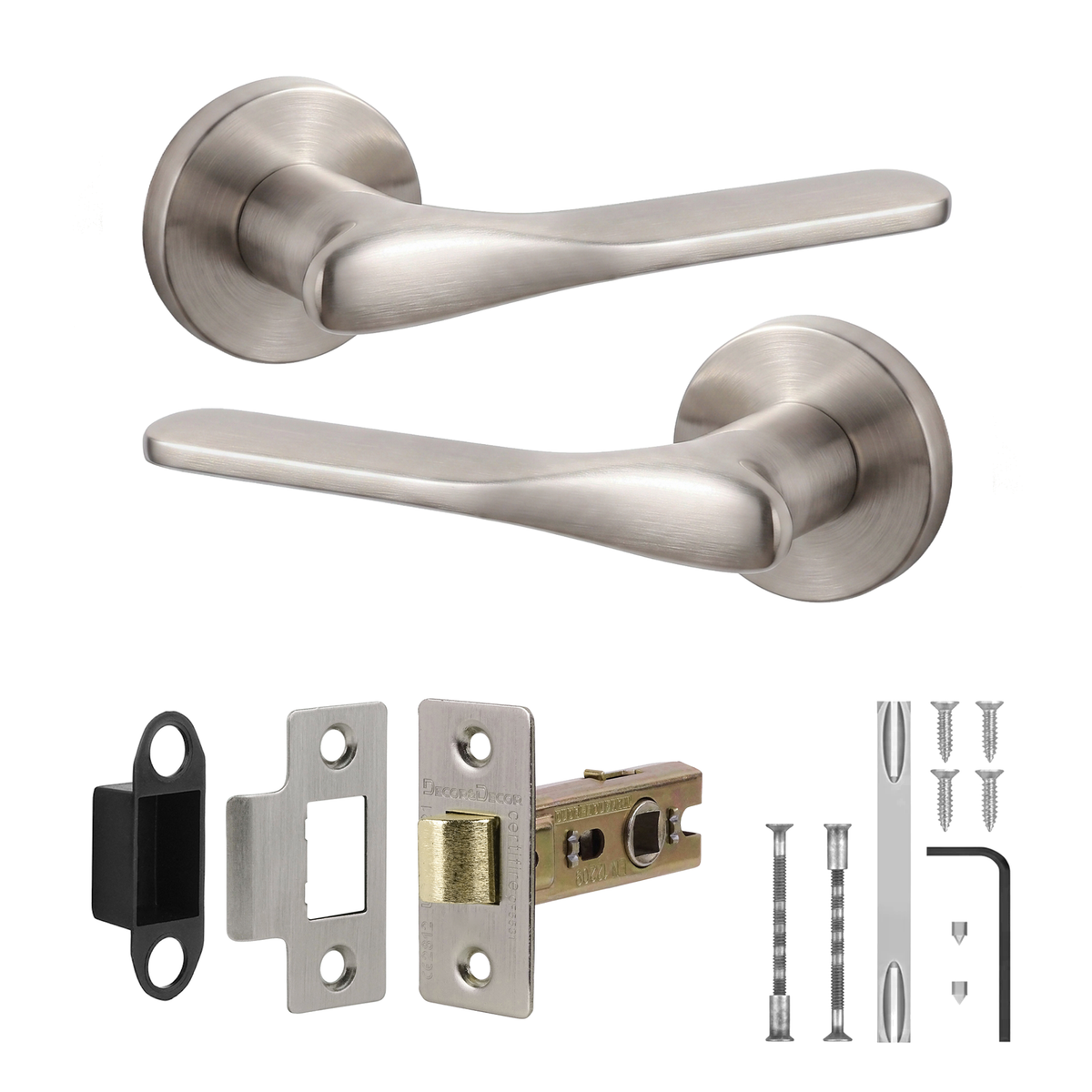 Verita Satin Nickel Passage Door Lever Handles - Latch Kit 76mm