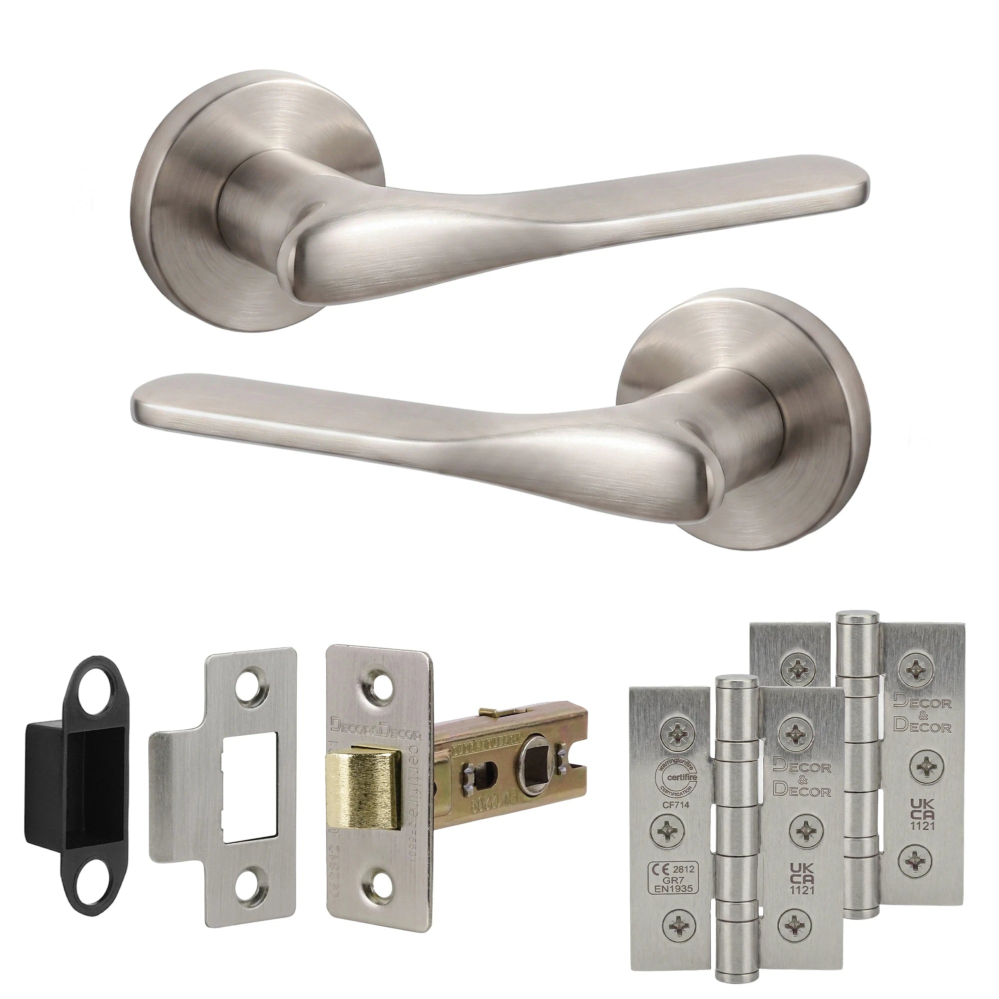 Verita Satin Nickel Passage Door Handles - Latch and Hinge Set