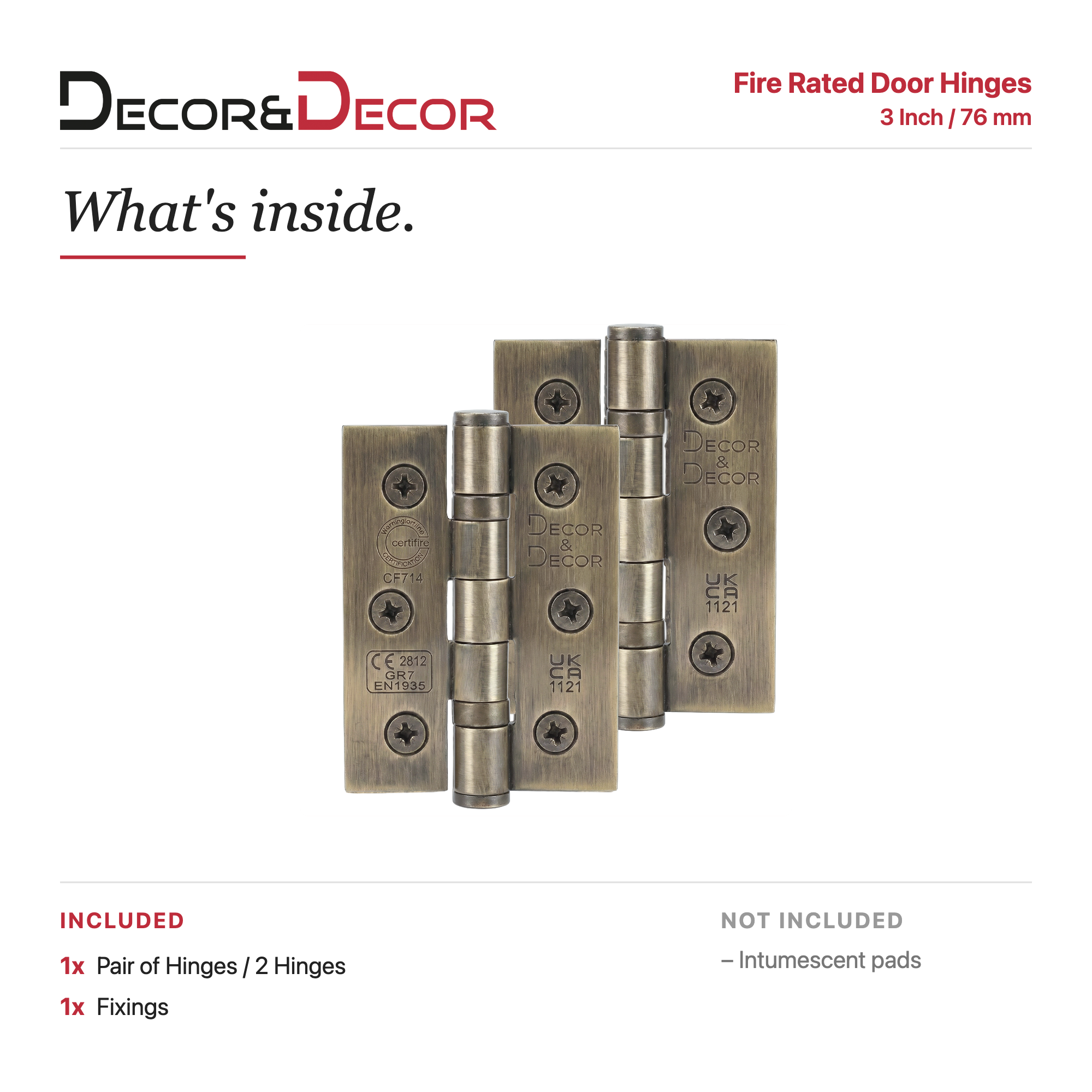 Ball Bearing Fire Rated Door Hinges - 76mm - Pair - Antique Brass - Door Hinges - View 6 | Decoranddecor
