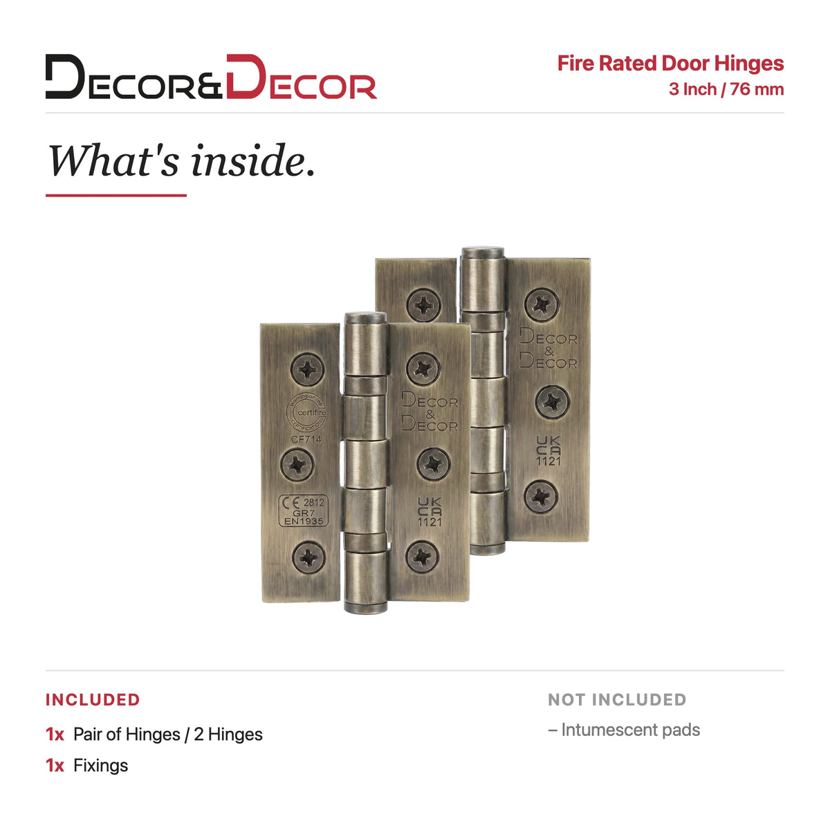 Ball Bearing Fire Rated Door Hinges - 76mm - Pair - Antique Brass – view 6