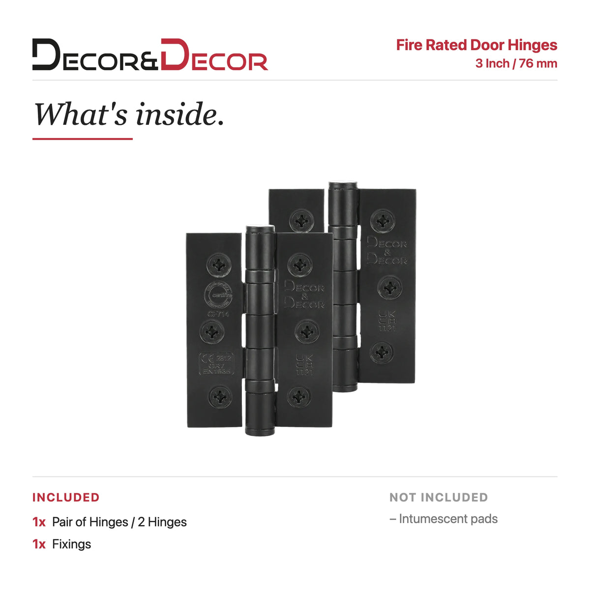 Ball Bearing Fire Rated Door Hinges - 76mm - Pair - Matt Black – view 7
