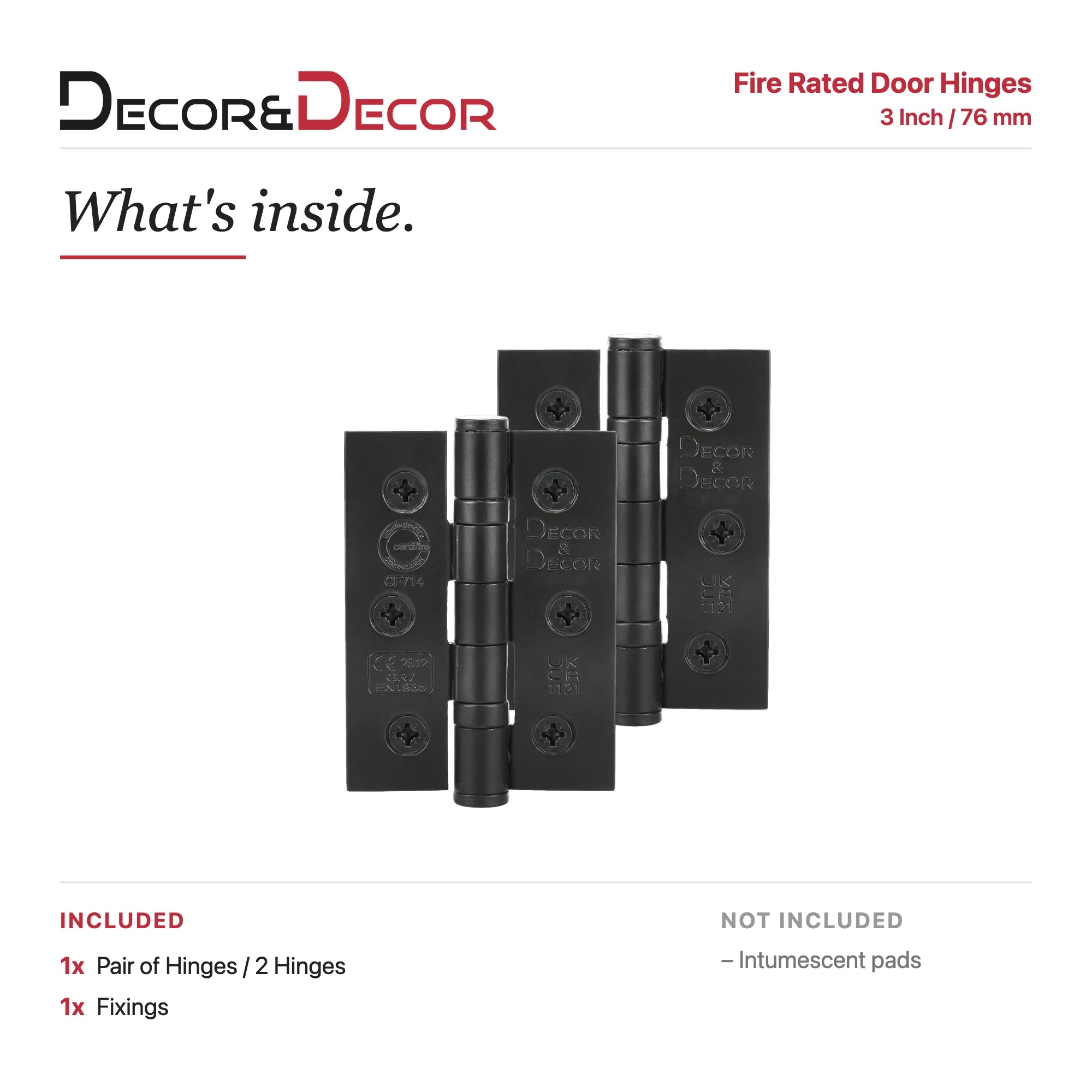 Ball Bearing Fire Rated Door Hinges - 76mm - Pair - Matt Black – view 7