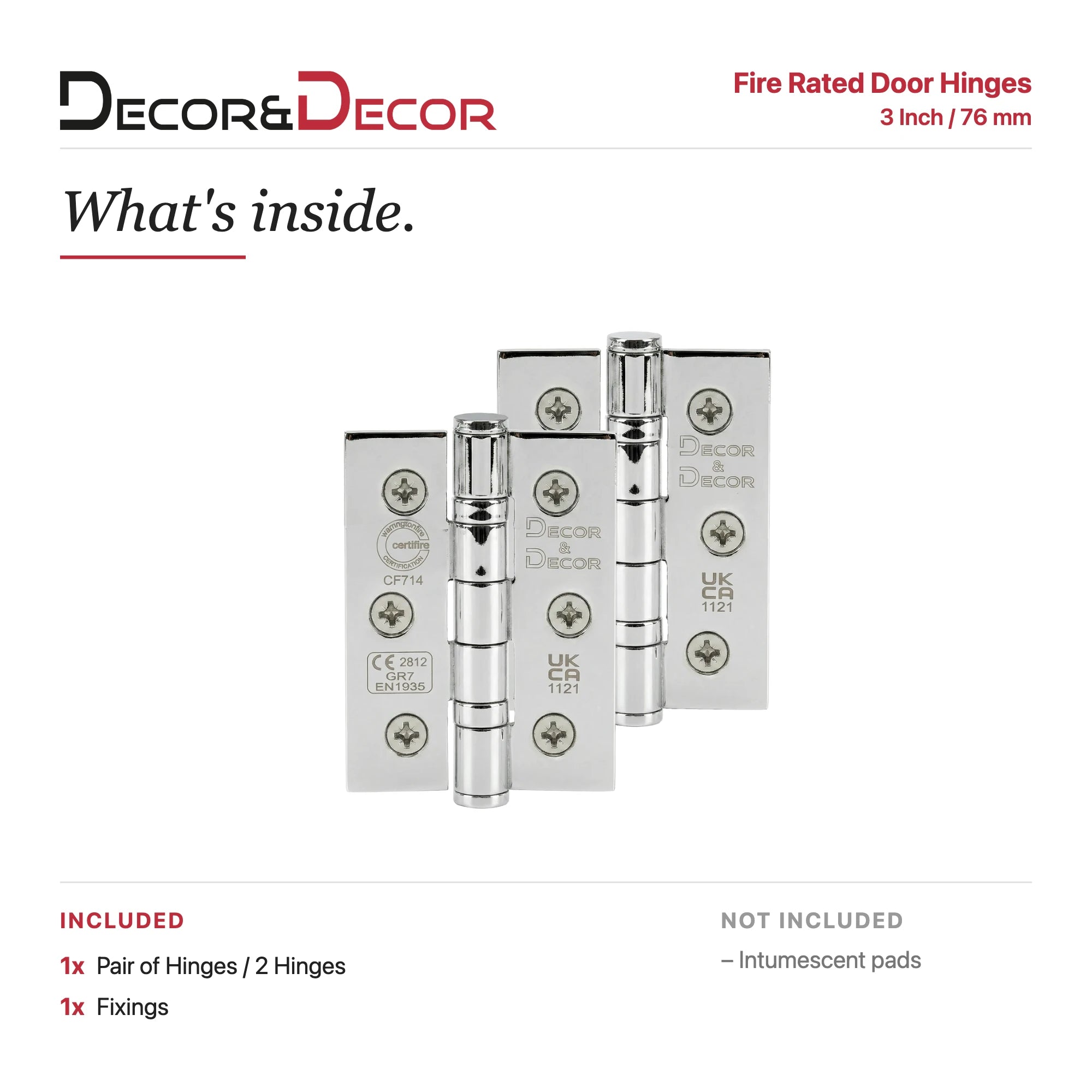 Ball Bearing Fire Rated Door Hinges - 76mm - Pair -  Polished Chrome – view 7