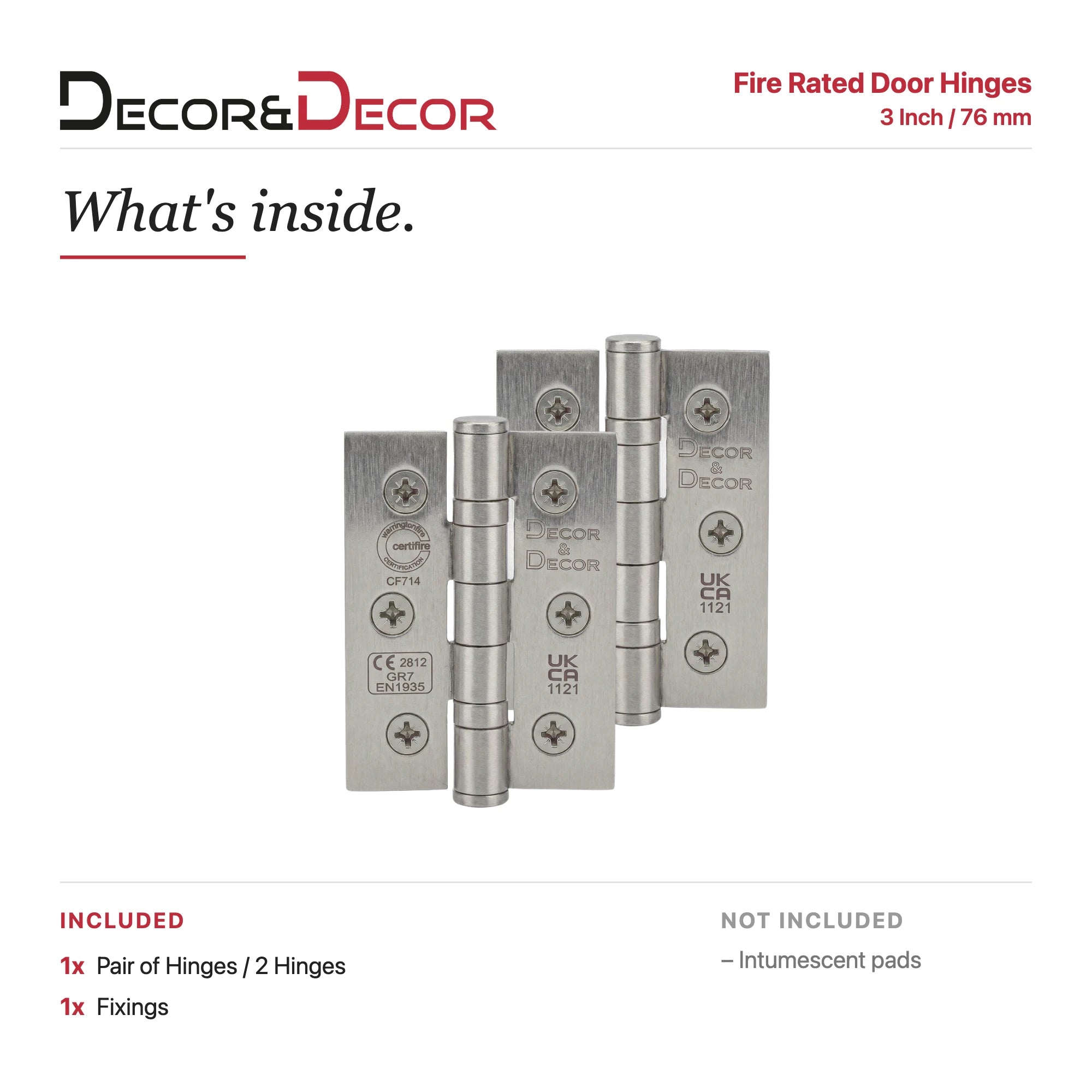 Ball Bearing Fire Rated Door Hinges - 76mm - Pair - Satin Nickel – view 6