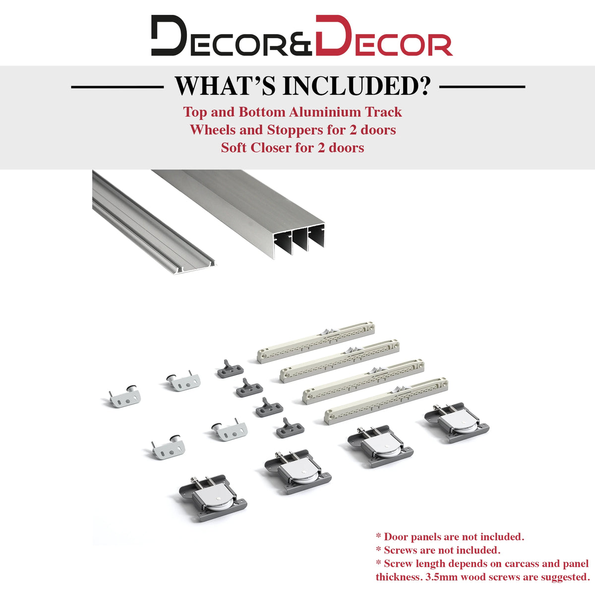 ES-Slide Wardrobe Sliding Door Kit - 2 Door - 3000mm Track - Both Way Soft Close – showing what's included in the box