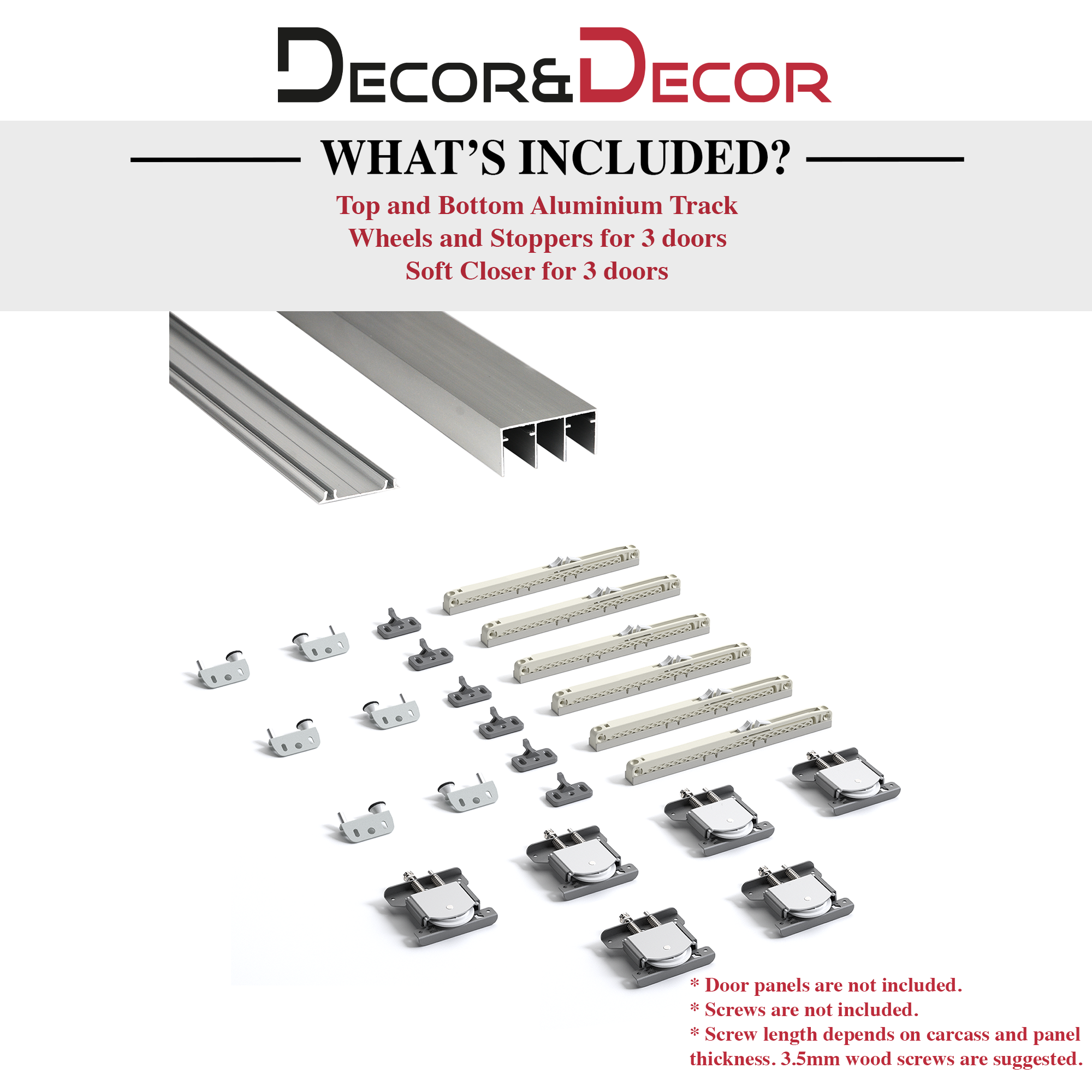 ES-Slide Wardrobe Sliding Door Kit - 3 Door - 3000mm Track - Both Way Soft Close