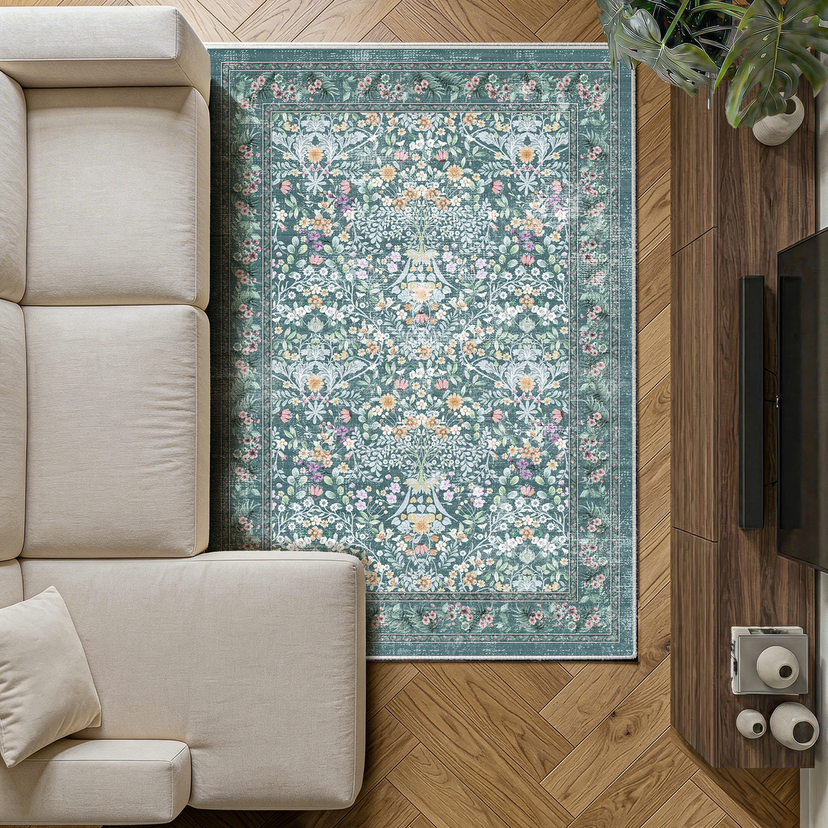 Zafira - Floral Washable Medium Area Rug - 120x170cm