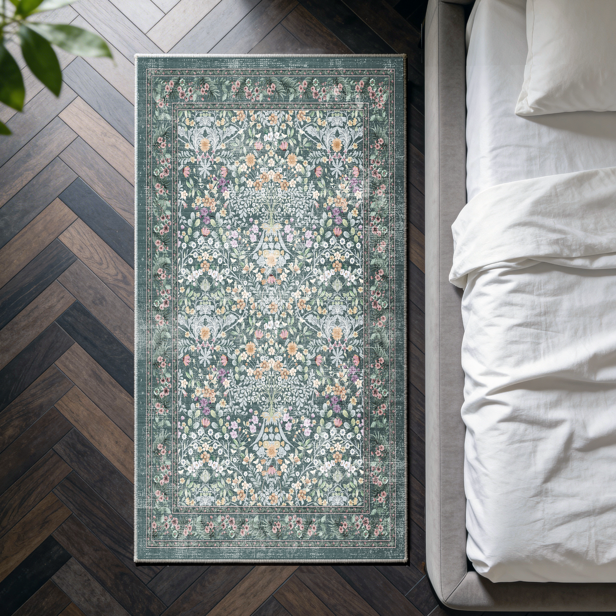 Zafira - Floral Washable Small Runner Rug - 80x150cm