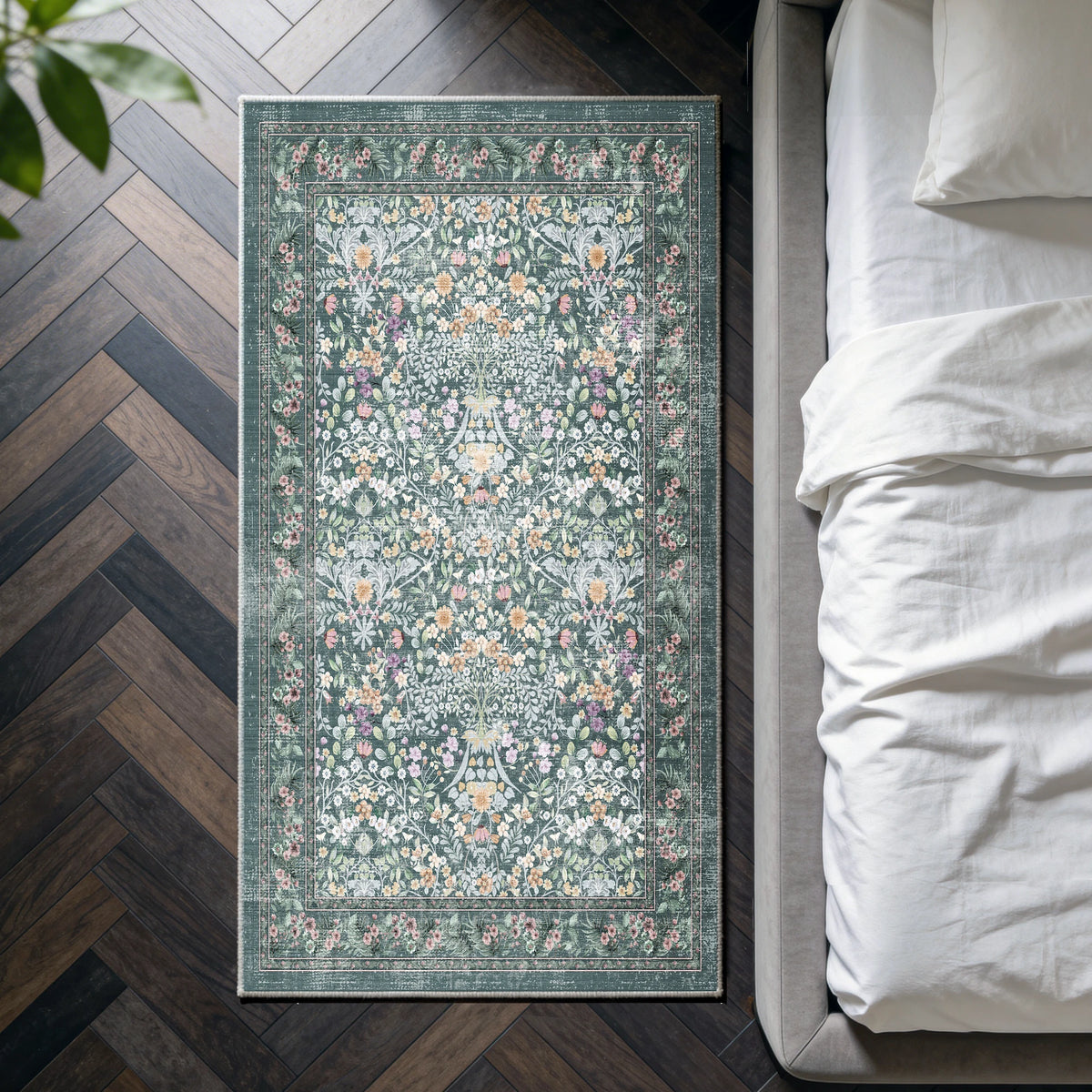 Zafira - Floral Washable Small Runner Rug - 80x150cm