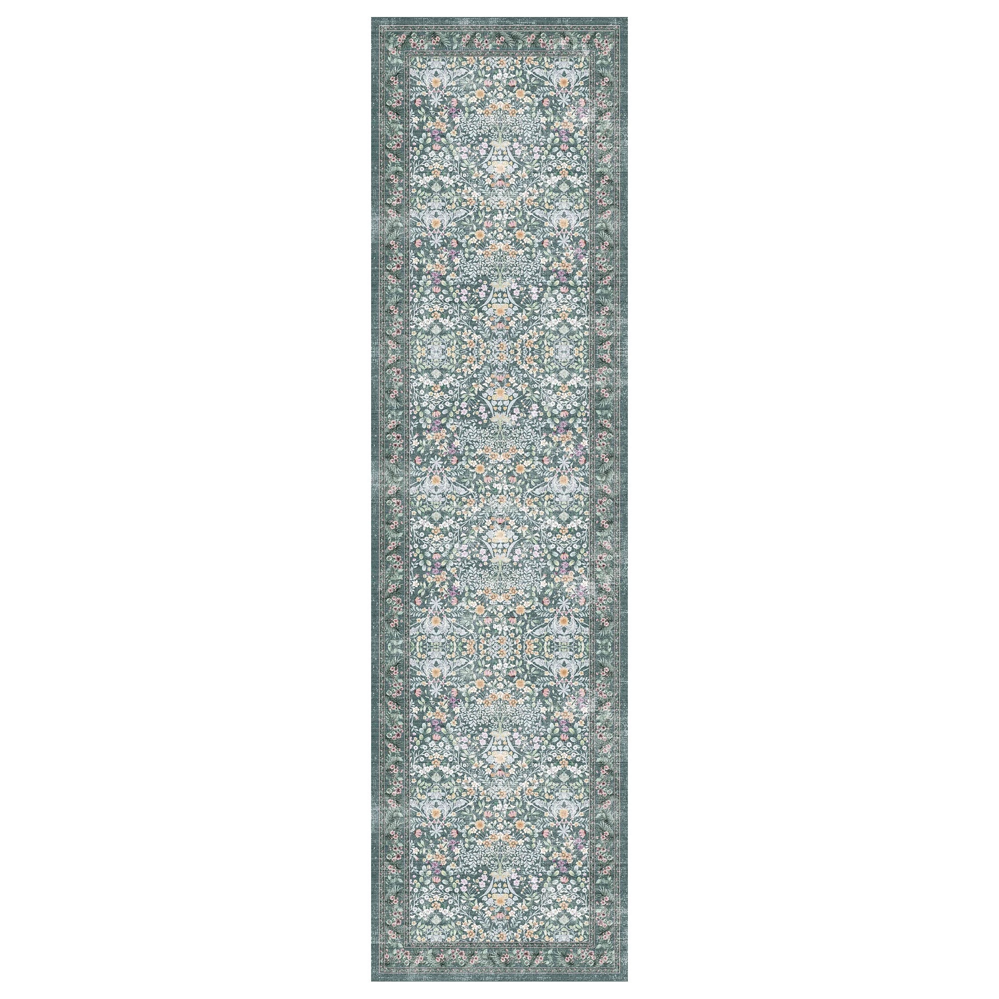 Zafira - Floral Washable Long Runner Rug- 60x240cm