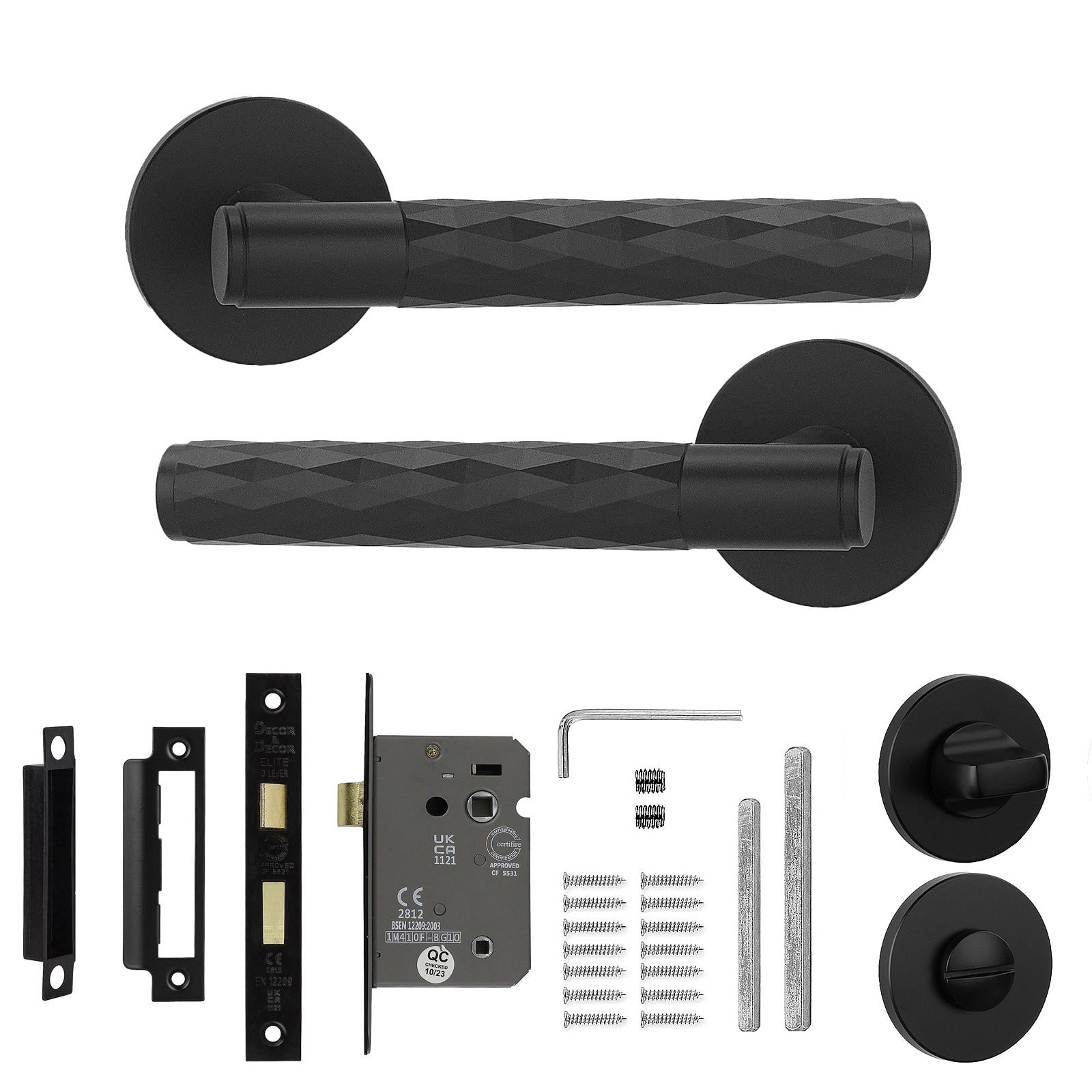 Tore Matt Black Bathroom Door Handles - Bathroom Kit