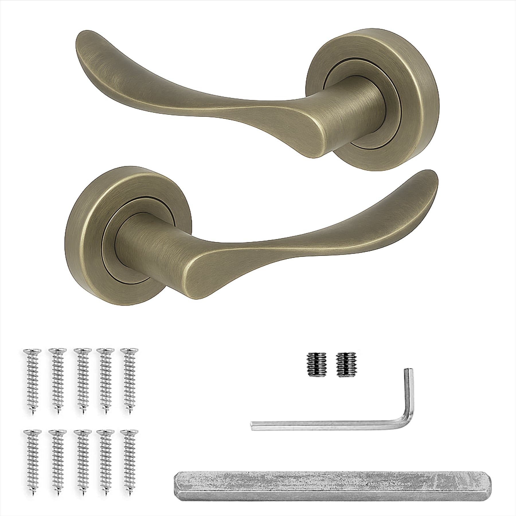 Nimbus Antique Brass Privacy Door Lever Handles - Sash Lock Kit Set