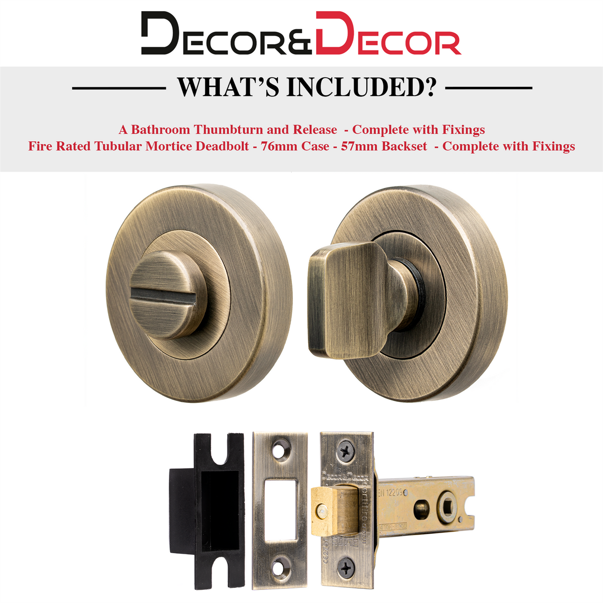Fire Rated Tubular Mortice Deadbolt and Bathroom Turn And Release Thumbturn - Antique Brass – view 4