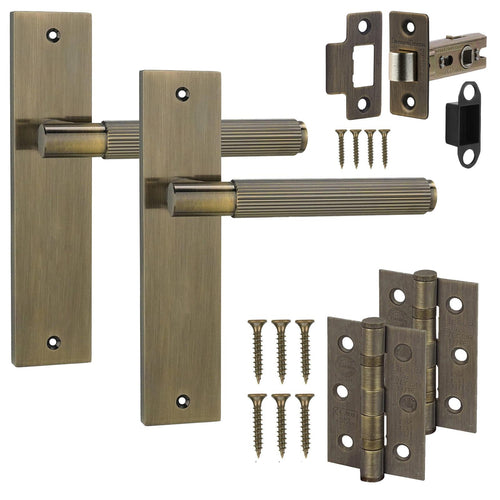 Hera Antique Brass Passage Door Handles on Backplate - Latch and Hinge Set - Door Handles On Backplate | Decoranddecor