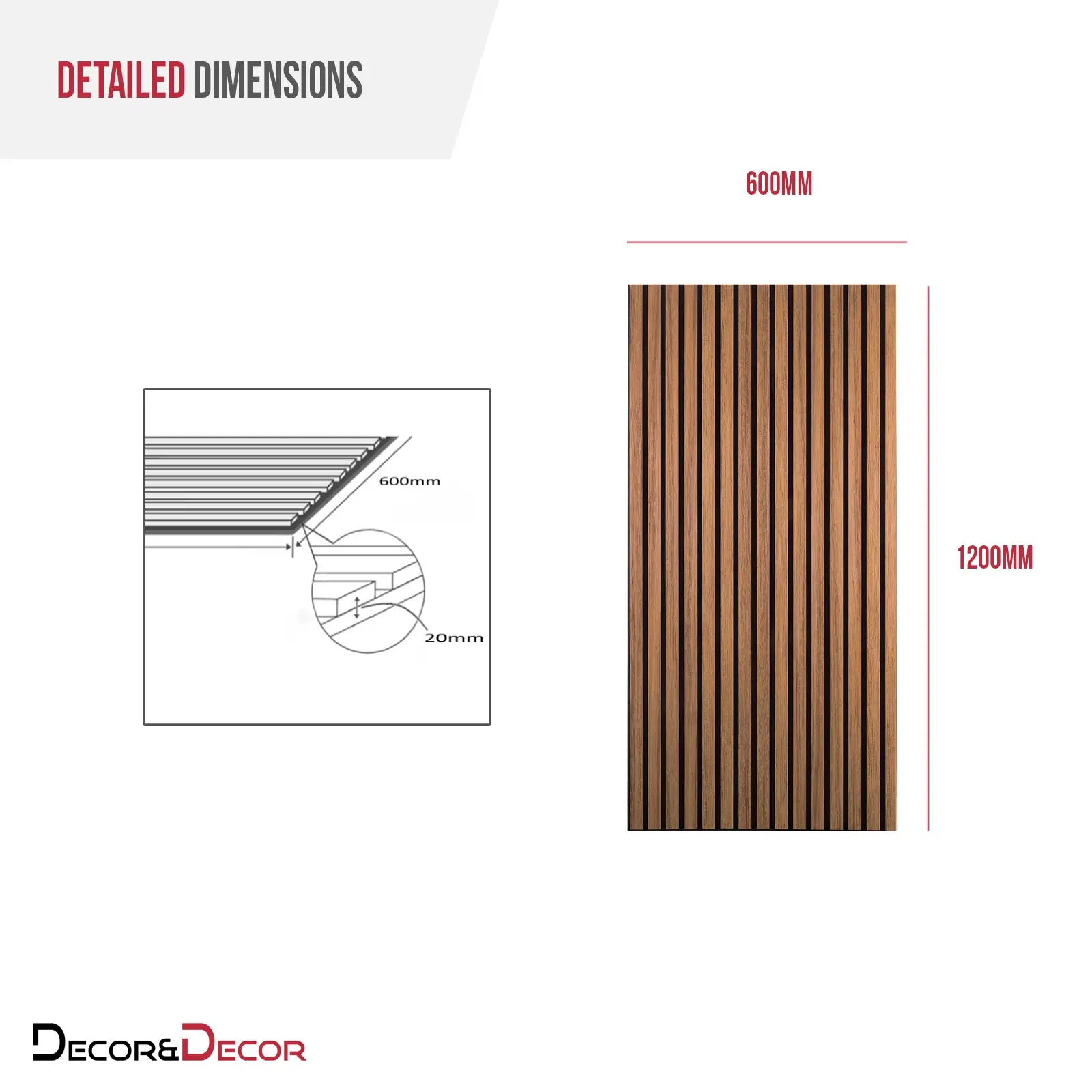 Acoustic Slat Wood Wall Panel - Walnut - 1200 - Decor And Decor