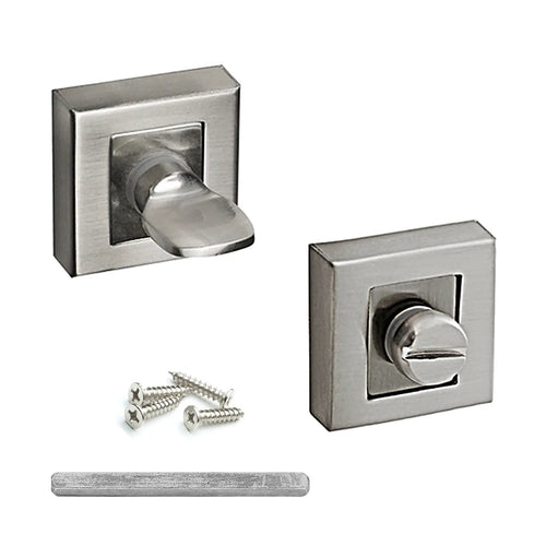 Square Bathroom Thumb Turn And Release Set - Satin Nickel - Decor And Decor