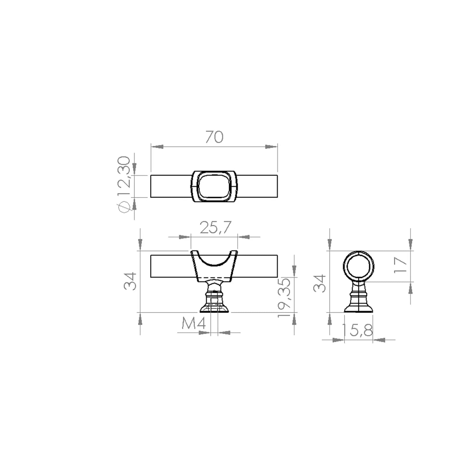 Amelia - Knurled T-Bar Kitchen Cabinet Knob - Polished Chrome - Decor And Decor