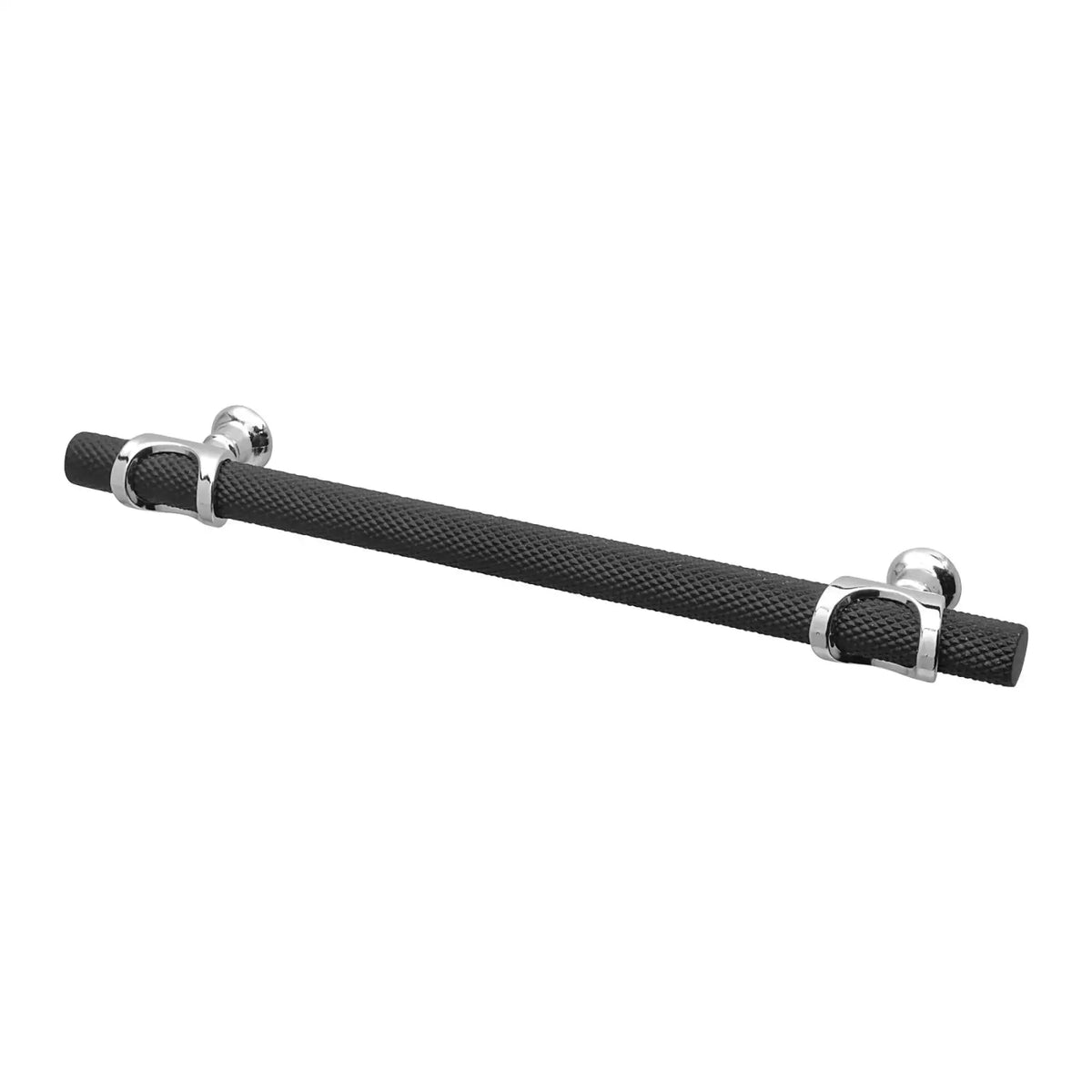 Amelia - Knurled T-Bar Kitchen Cupboard Handle -  Matt Black - Polished Chrome