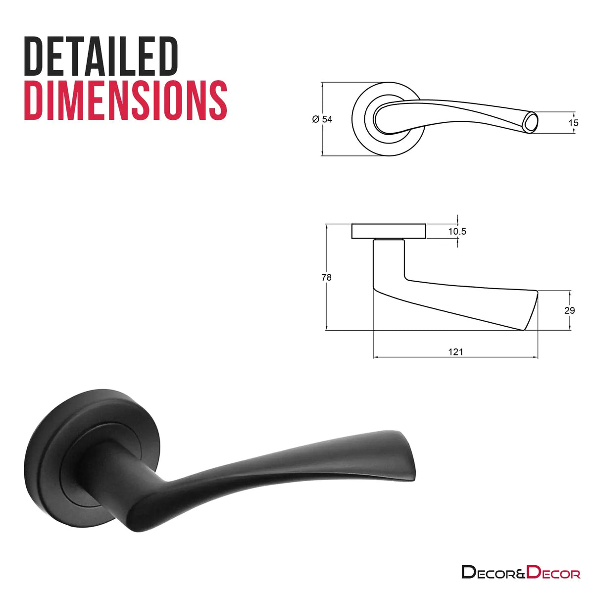 Black door handle dimensions for Apex Matt Black Door Lever Handles set