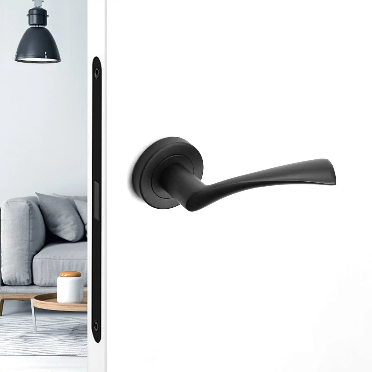Apex Matt Black Door Lever Handle for Latch and Hinge Set with sleek black finish