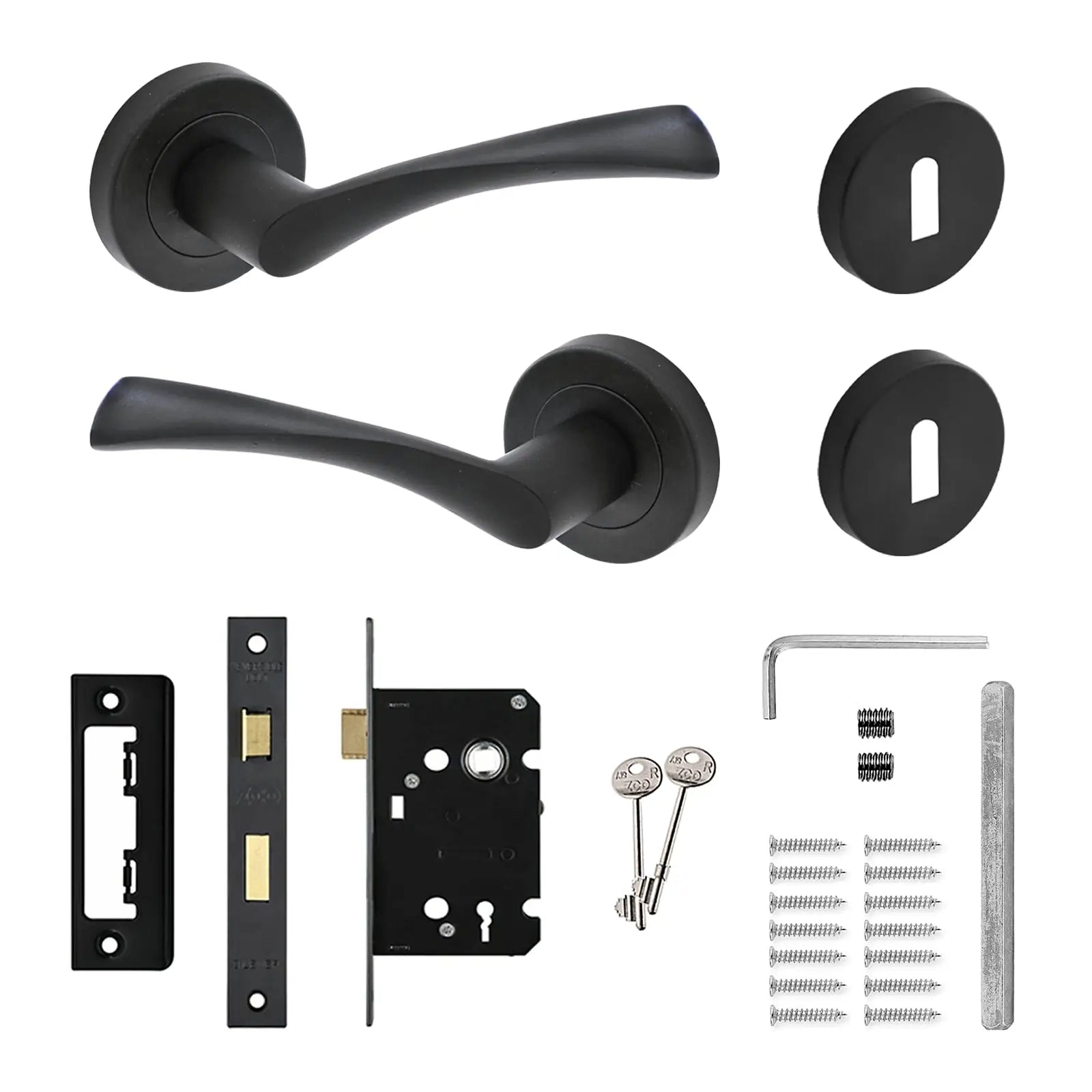 Apex Matt Black Privacy Door Lever Handles - Sash Lock Kit Set - Decor And Decor