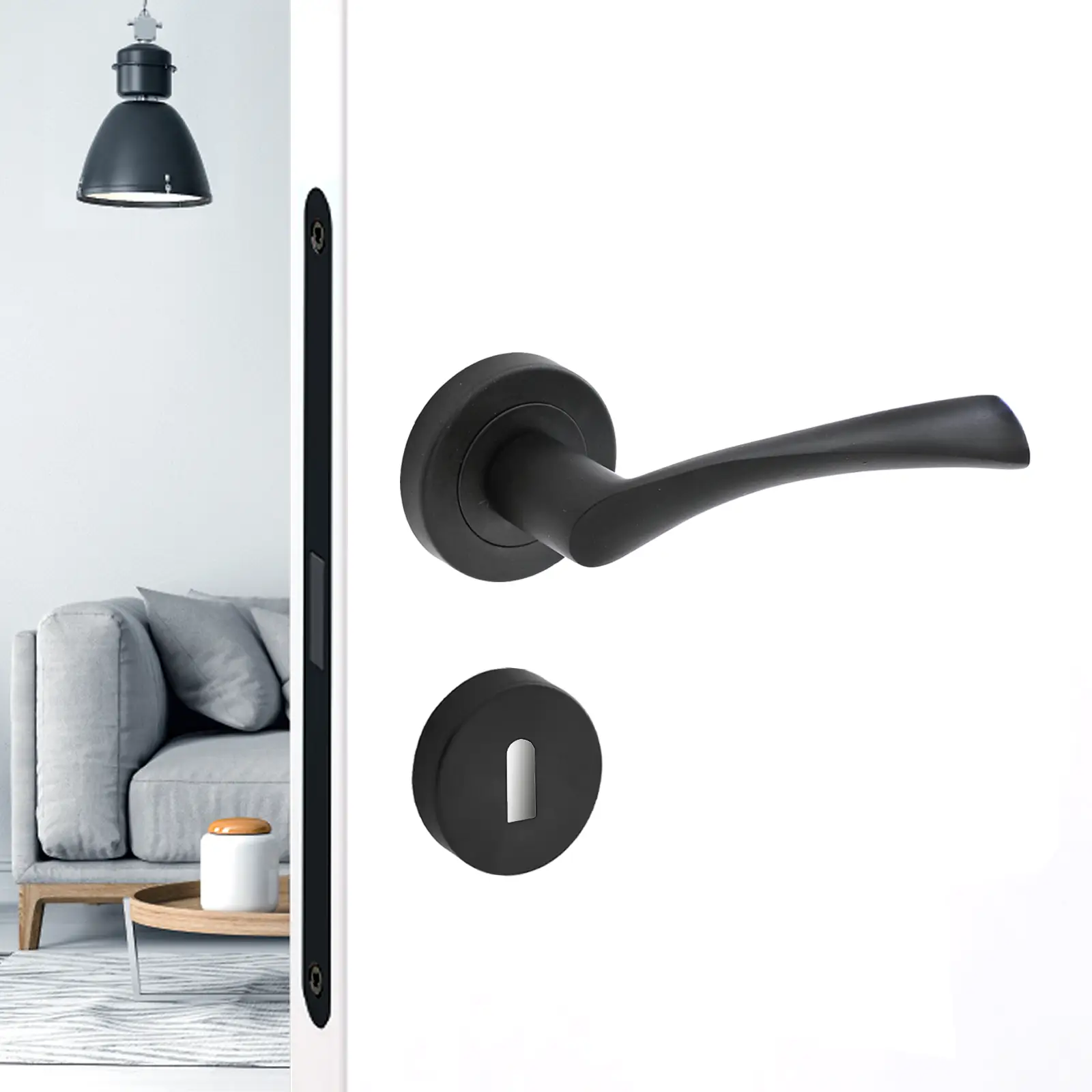 Apex Matt Black Privacy Door Lever Handles - Sash Lock Kit Set - Decor And Decor