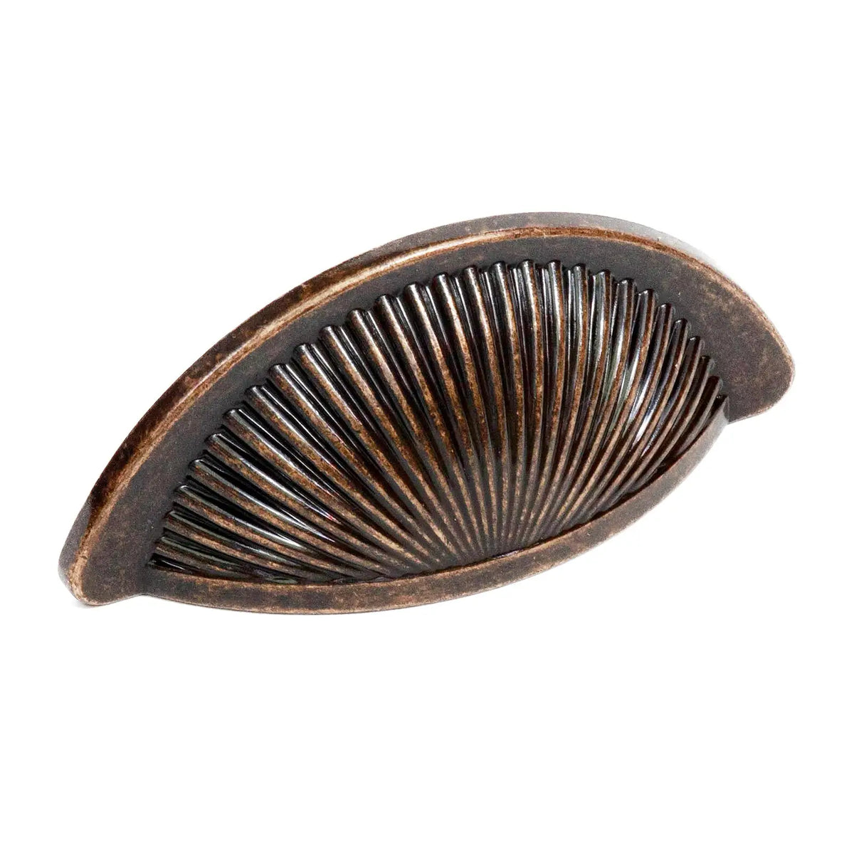 Antique bronze drawer pull on Arro Kitchen Cabinet Cup Handle in Antique Copper finish