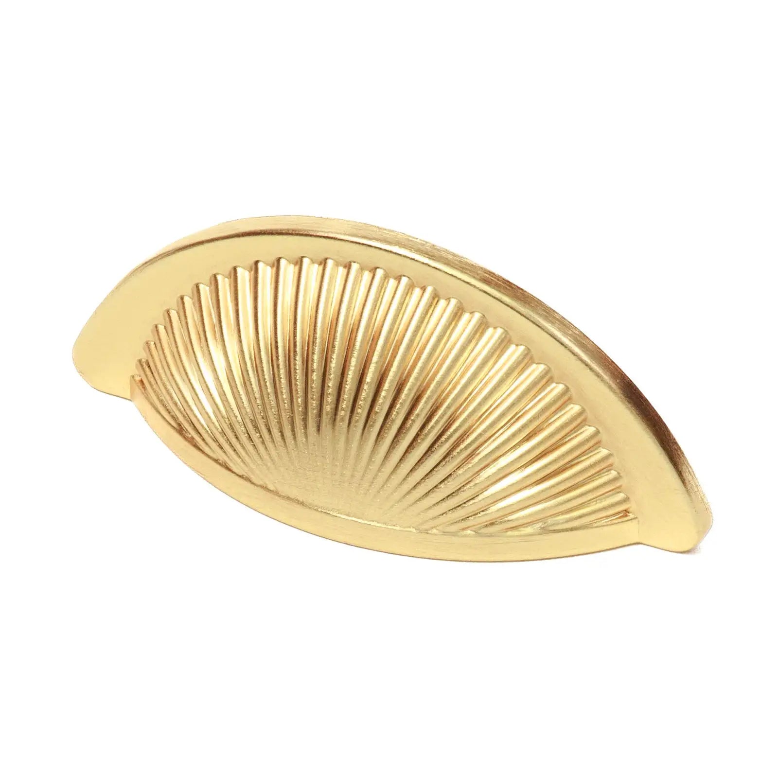 Gold-colored ridged drawer pull from Arro Kitchen Cabinet Cup Handle in Matt Gold