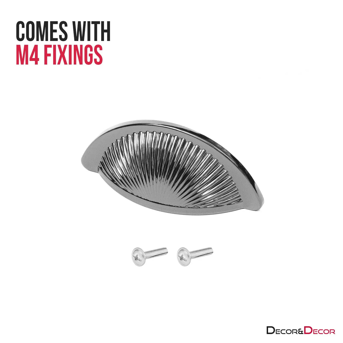 Silver shell-shaped drawer pull with screws for Arro Kitchen Cabinet Cup Handle