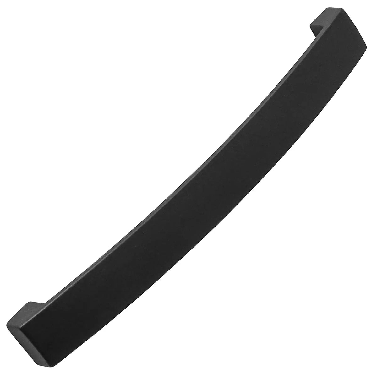 Curved black cabinet handle on Asteria Bow Kitchen Cupboard Handle in Matt Black finish