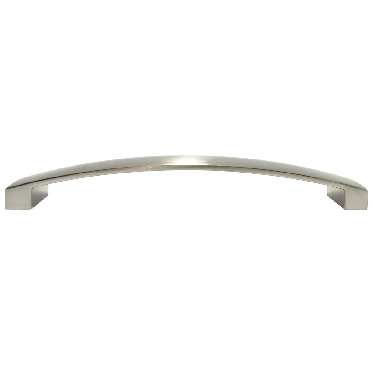 Brushed metal cabinet pull for Asteria Bow Kitchen Cupboard Handle in Satin Nickel