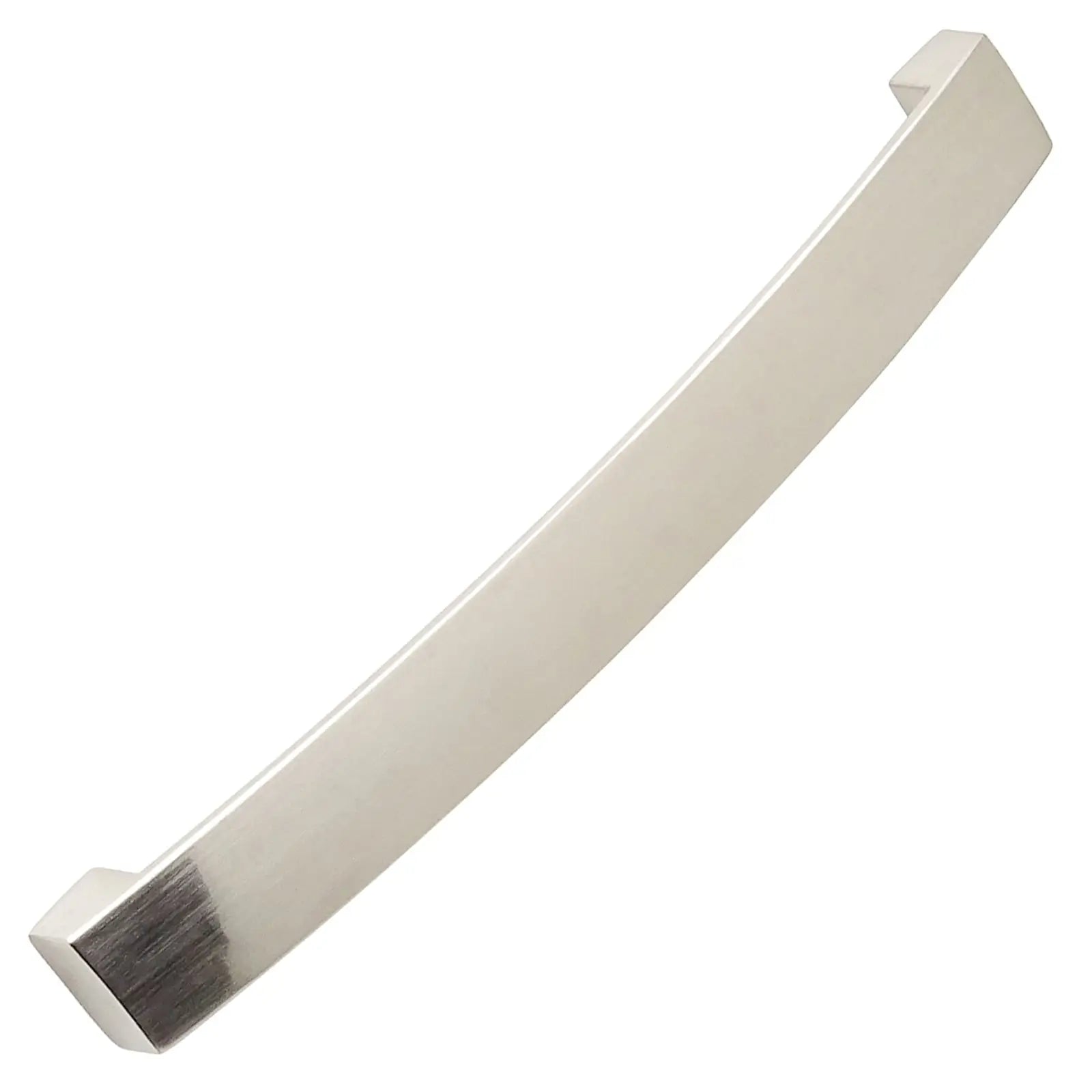 Brushed nickel cabinet pull featured on Asteria Bow Kitchen Cupboard Handle Satin Nickel