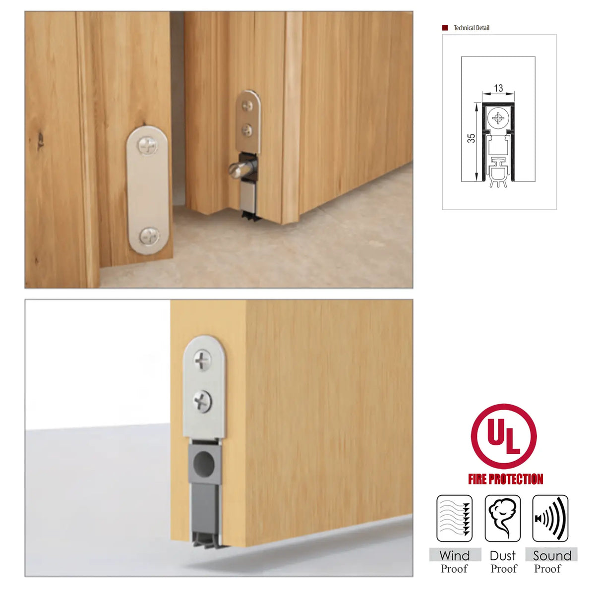 Automatic Drop Down Recessed Door Bottom Seal Fire Sound Dust Wind Proof – view 3