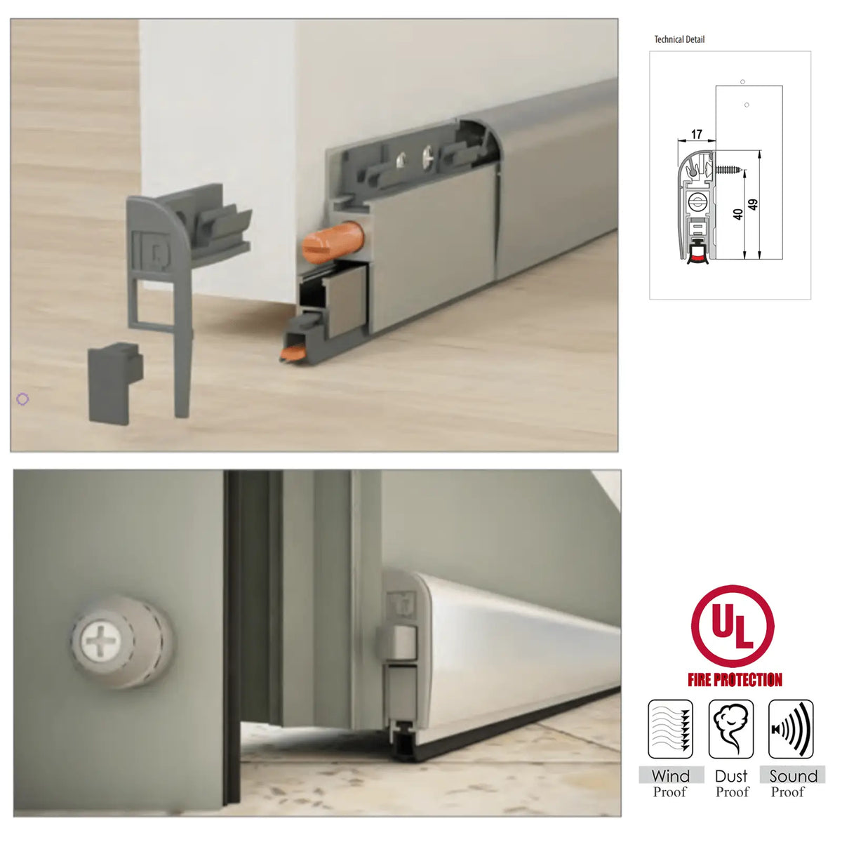 Automatic Drop Down Recessed Door Bottom Seal Fire Sound Dust Wind Proof – view 6