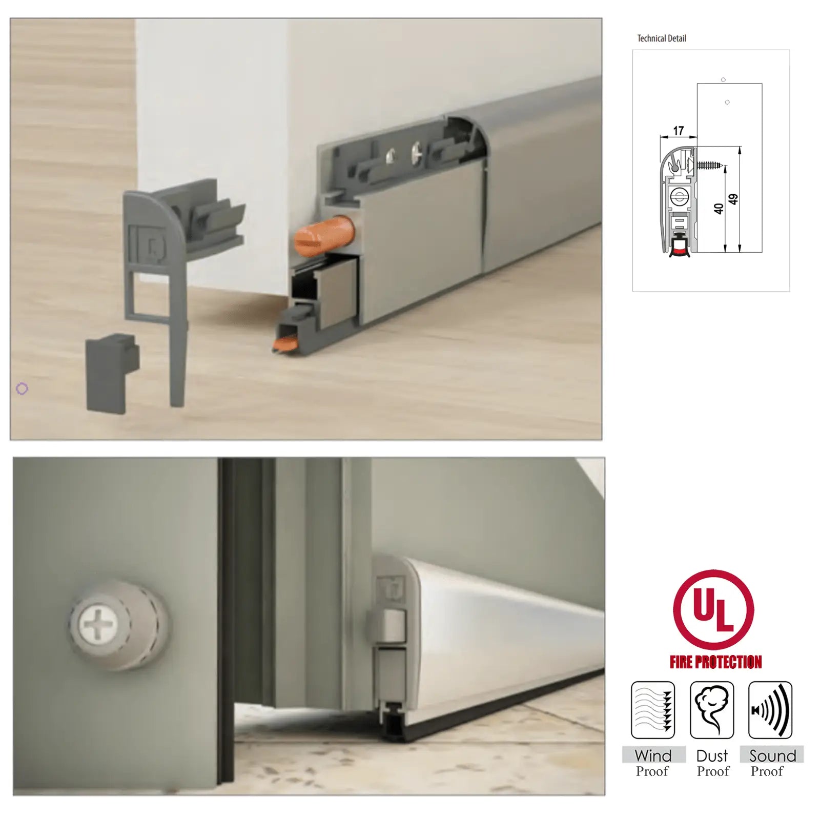 Automatic Drop Down Recessed Door Bottom Seal Fire Sound Dust Wind Proof - Decor And Decor