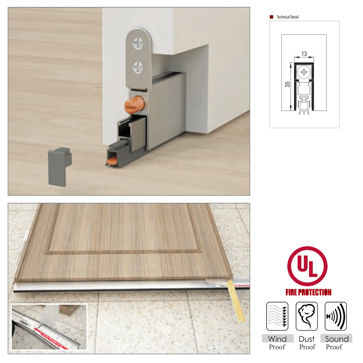 Automatic Drop Down Recessed Door Bottom Seal Fire Sound Dust Wind Proof – view 2