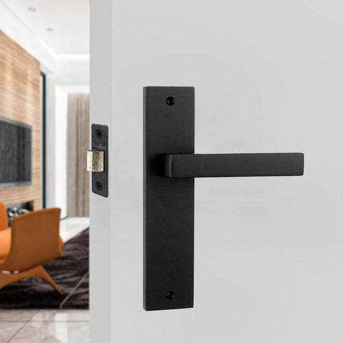 Lumina Matt Black Passage Door Handles on Backplate - Latch Kit Set