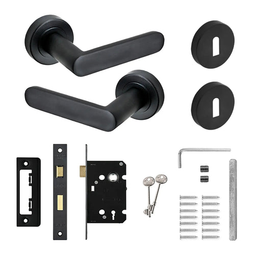 Echo Matt Black Privacy Door Lever Handles - Sash Lock Kit Set - Decor And Decor